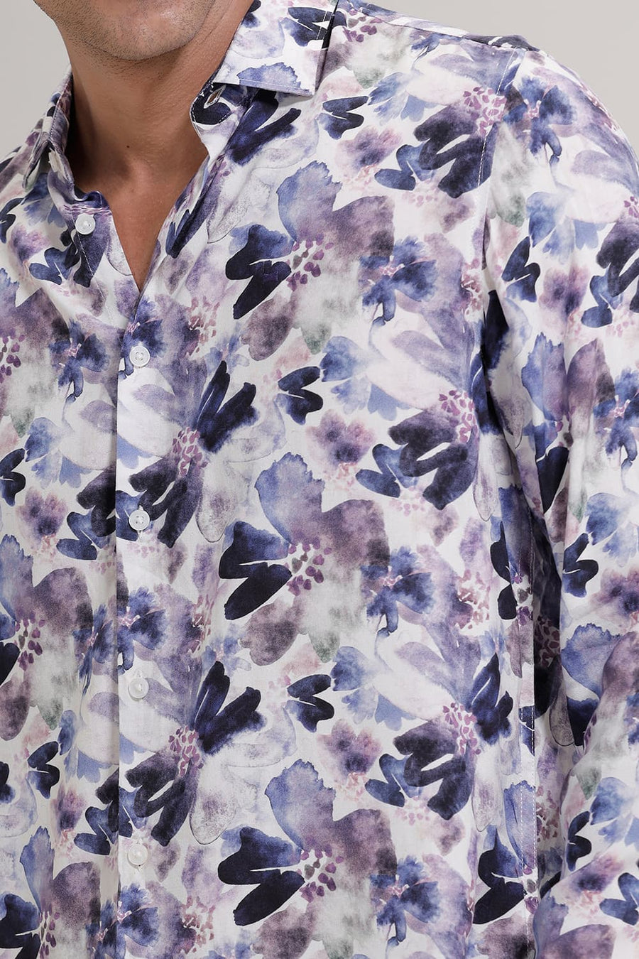 BASICS SLIM FIT PLUM PURPLE VISCOSE DIGITAL PRINTED SHIRT