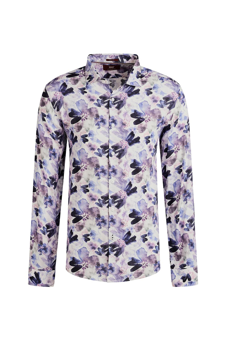 BASICS SLIM FIT PLUM PURPLE VISCOSE DIGITAL PRINTED SHIRT