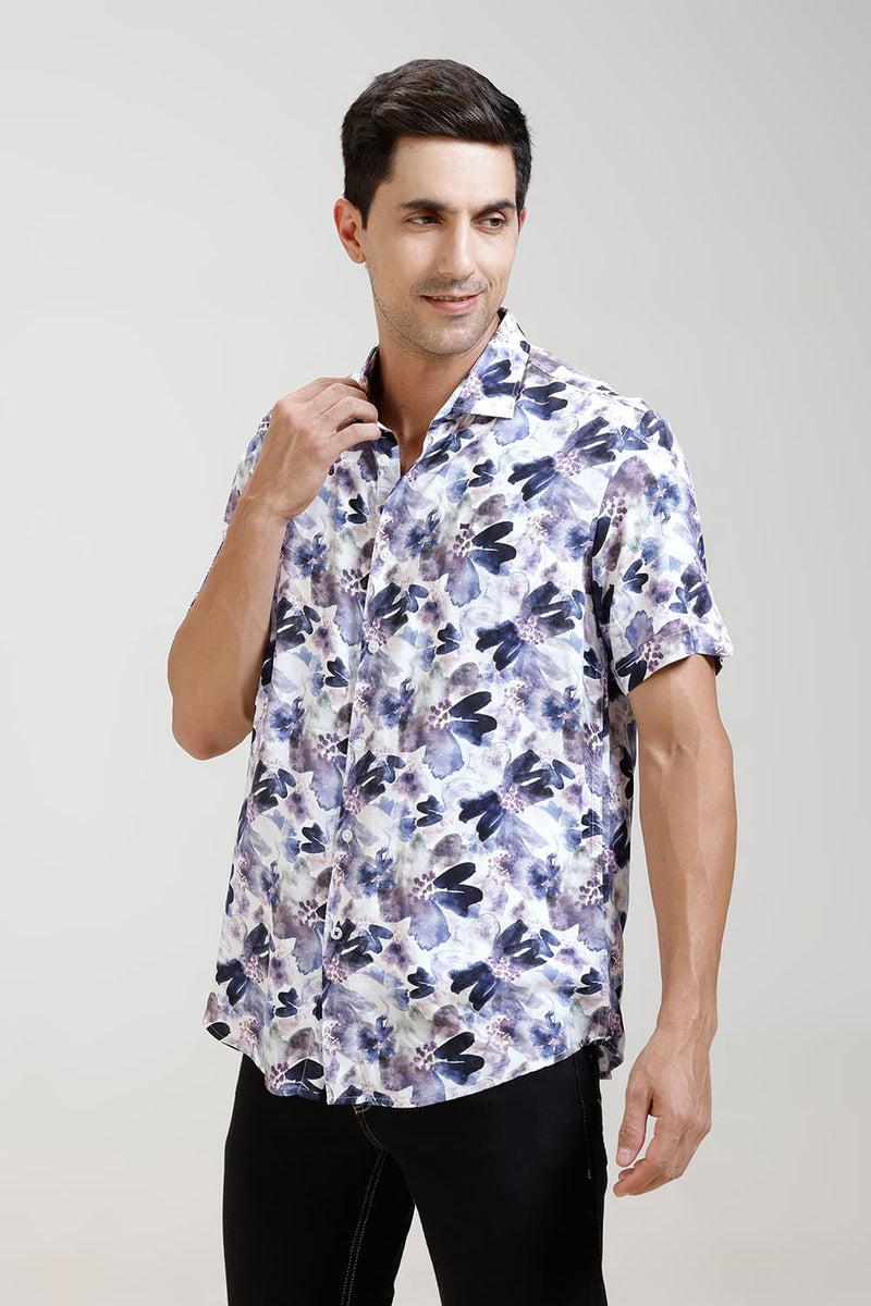 SLIM FIT VISCOSE DIGITAL PRINTED HALFSLEEVES SHIRT