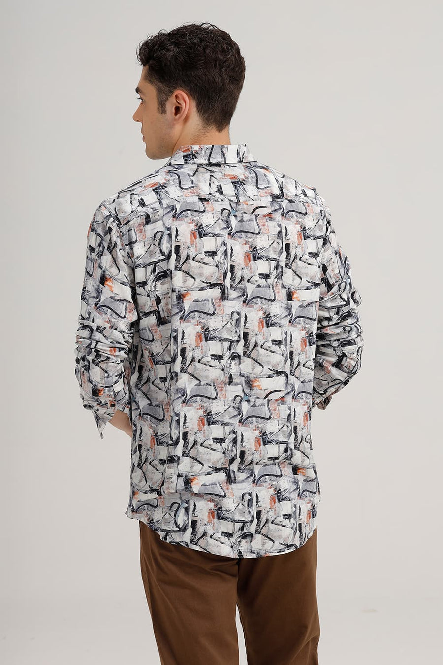 BASICS SLIM FIT GREY MIST VISCOSE DIGITAL PRINTED SHIRT