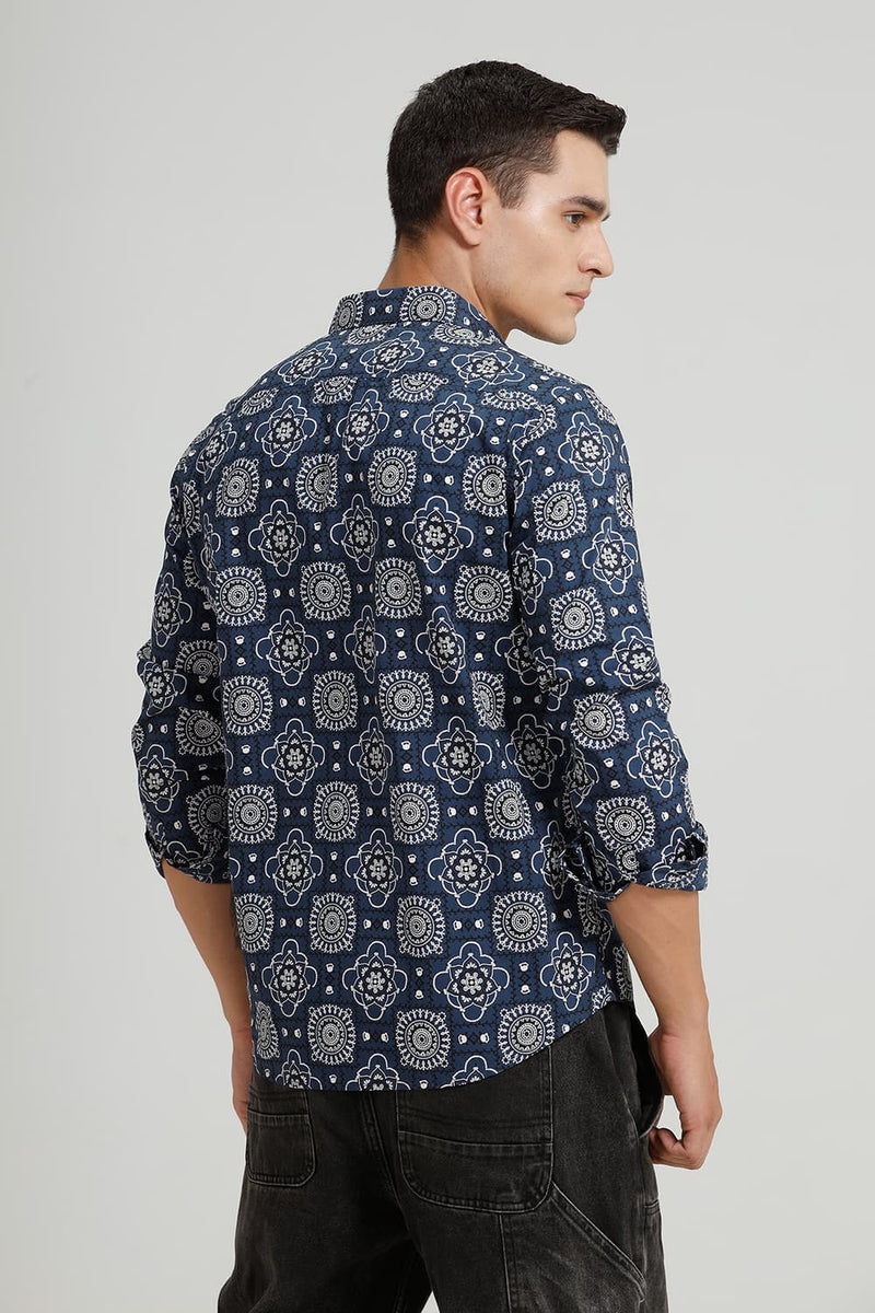 SLIM FIT COTTON POPLIN PRINTED SHIRT
