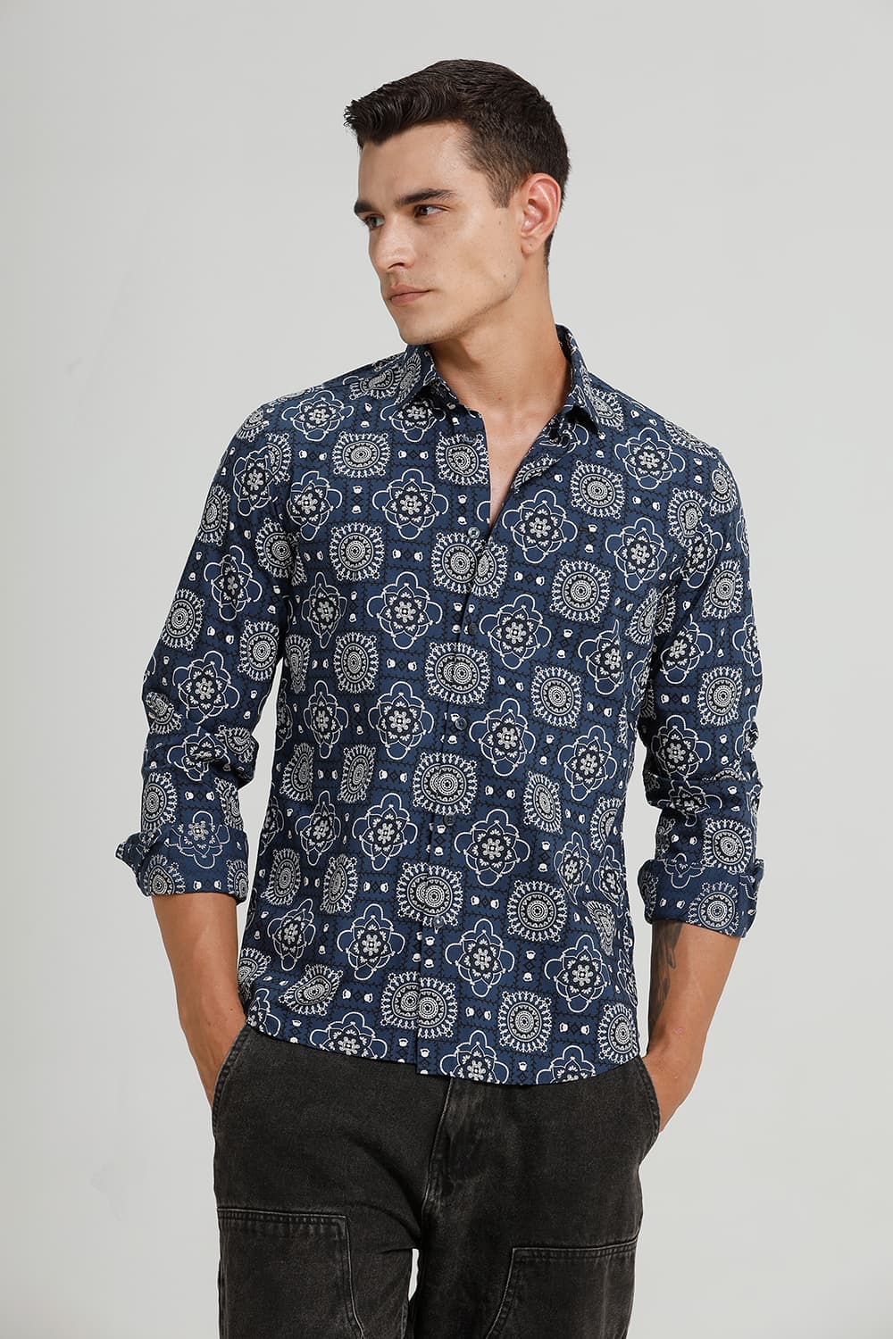 SLIM FIT COTTON POPLIN PRINTED SHIRT