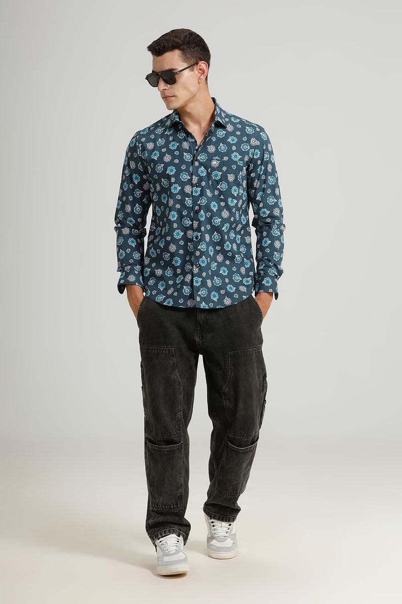SLIM FIT COTTON POPLIN PRINTED SHIRT