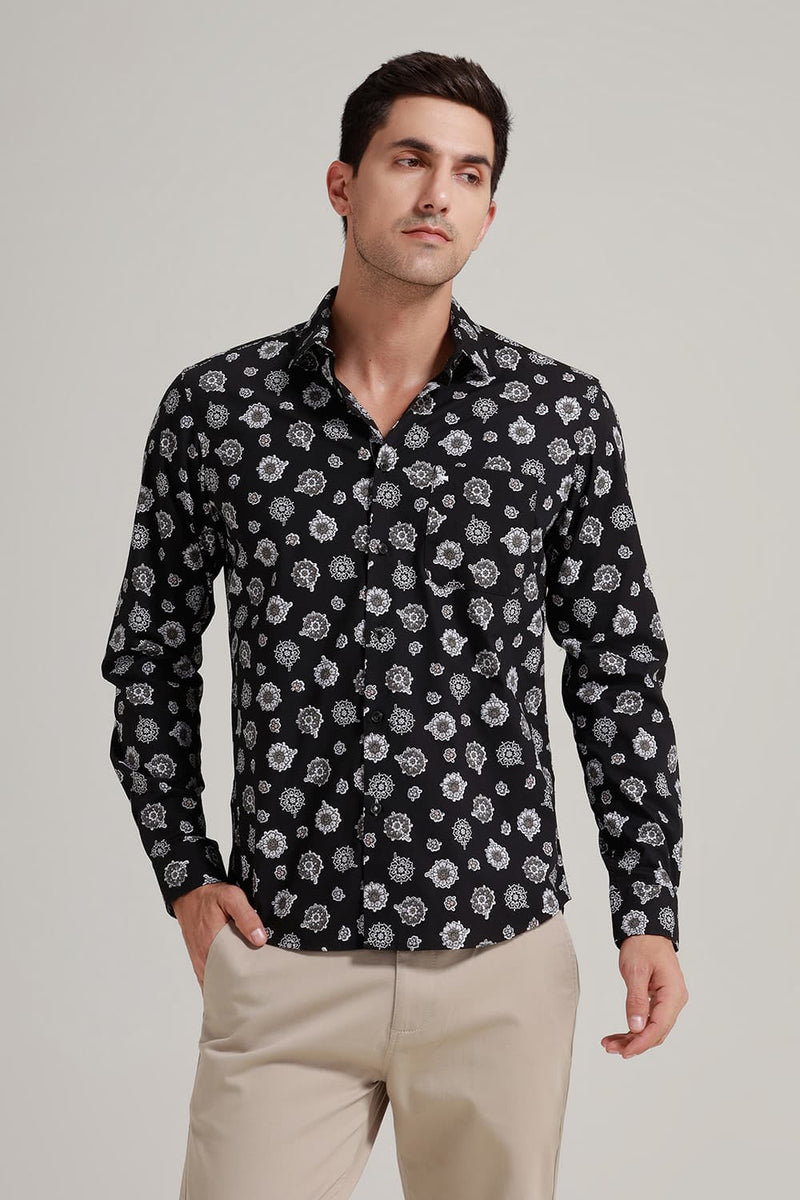 SLIM FIT COTTON POPLIN PRINTED SHIRT