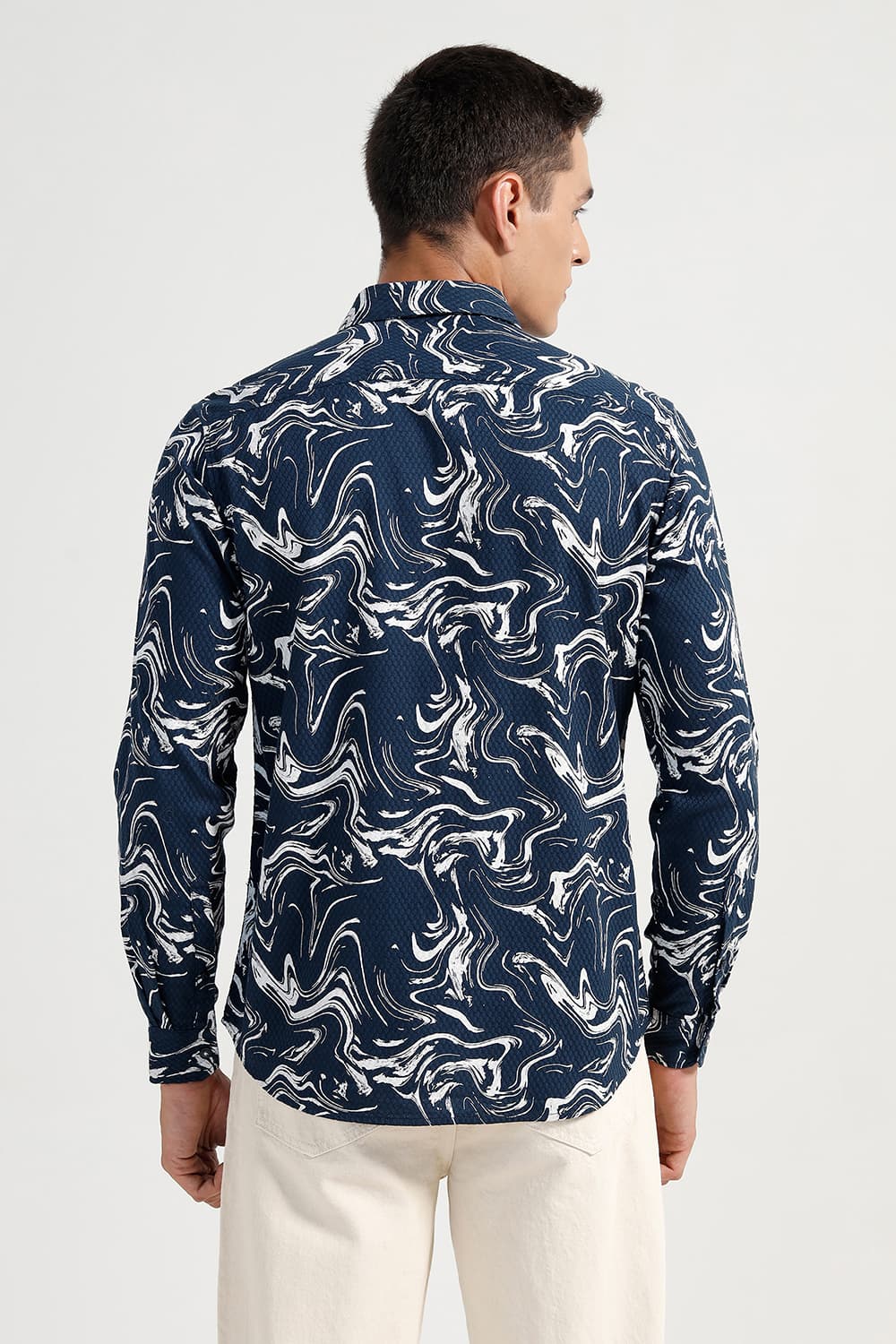 SLIM FIT COTTON CREPE PRINTED SHIRT
