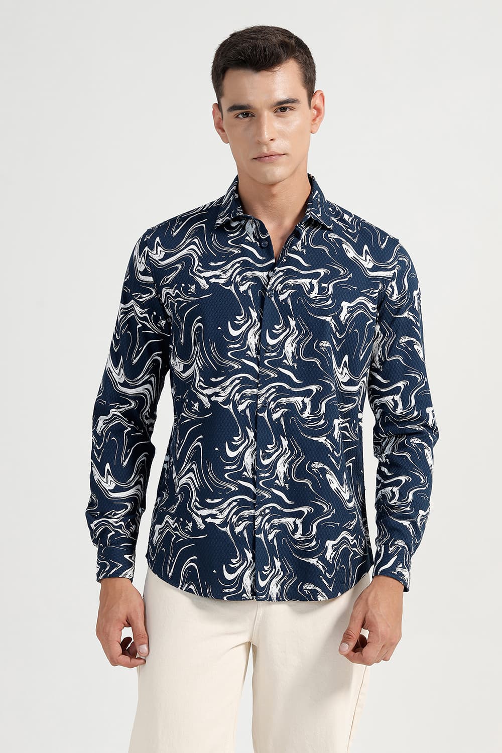 SLIM FIT COTTON CREPE PRINTED SHIRT