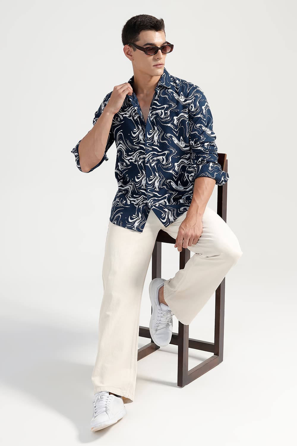 SLIM FIT COTTON CREPE PRINTED SHIRT