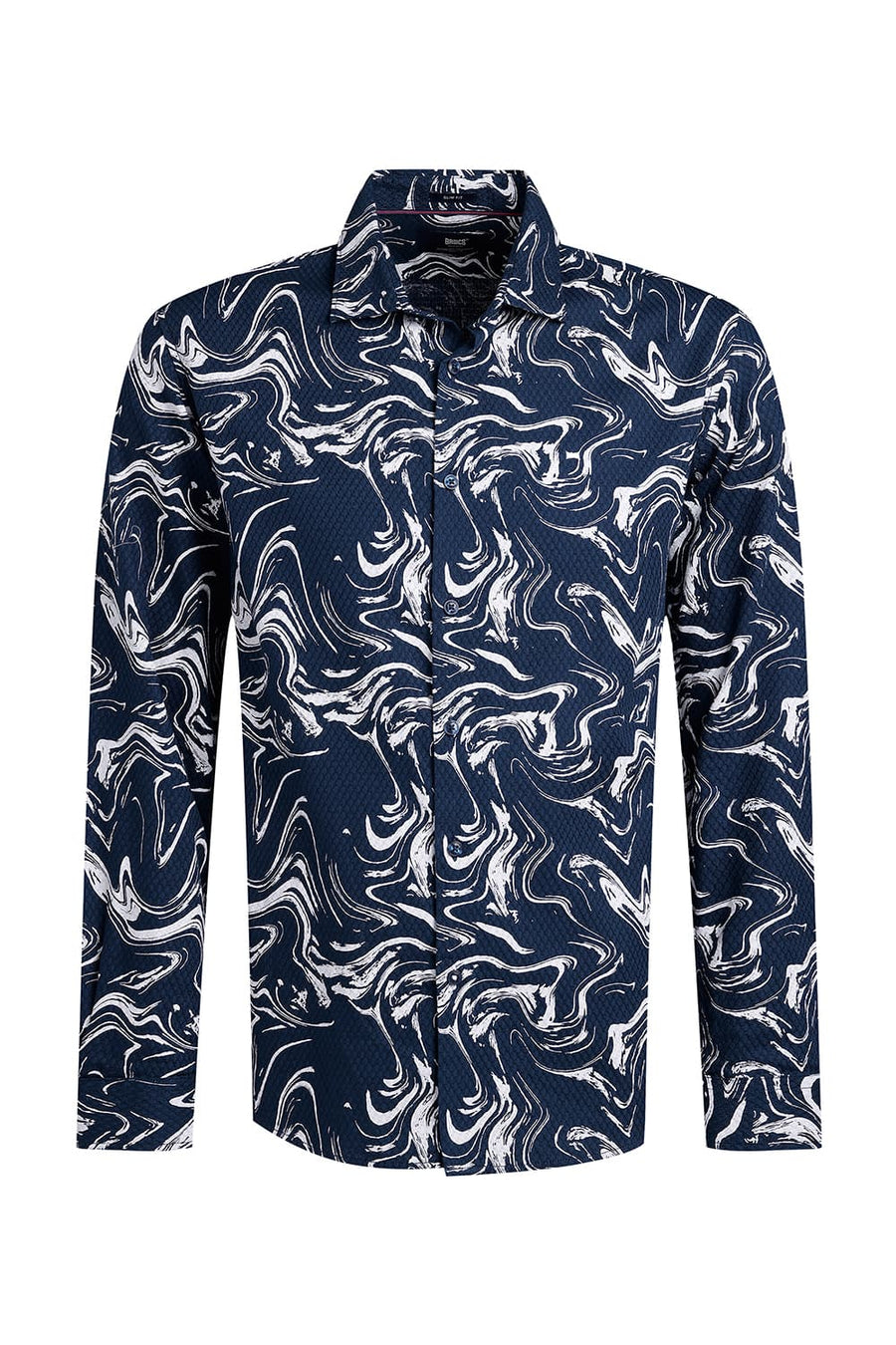 BASICS SLIM FIT MOONLIT NAVY COTTON CREPE PRINTED SHIRT