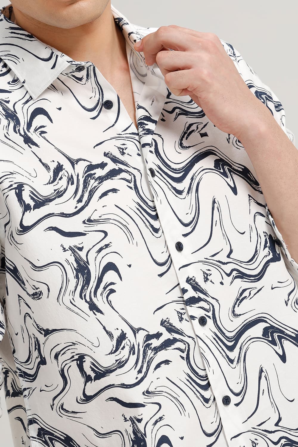 SLIM FIT COTTON CREPE PRINTED SHIRT