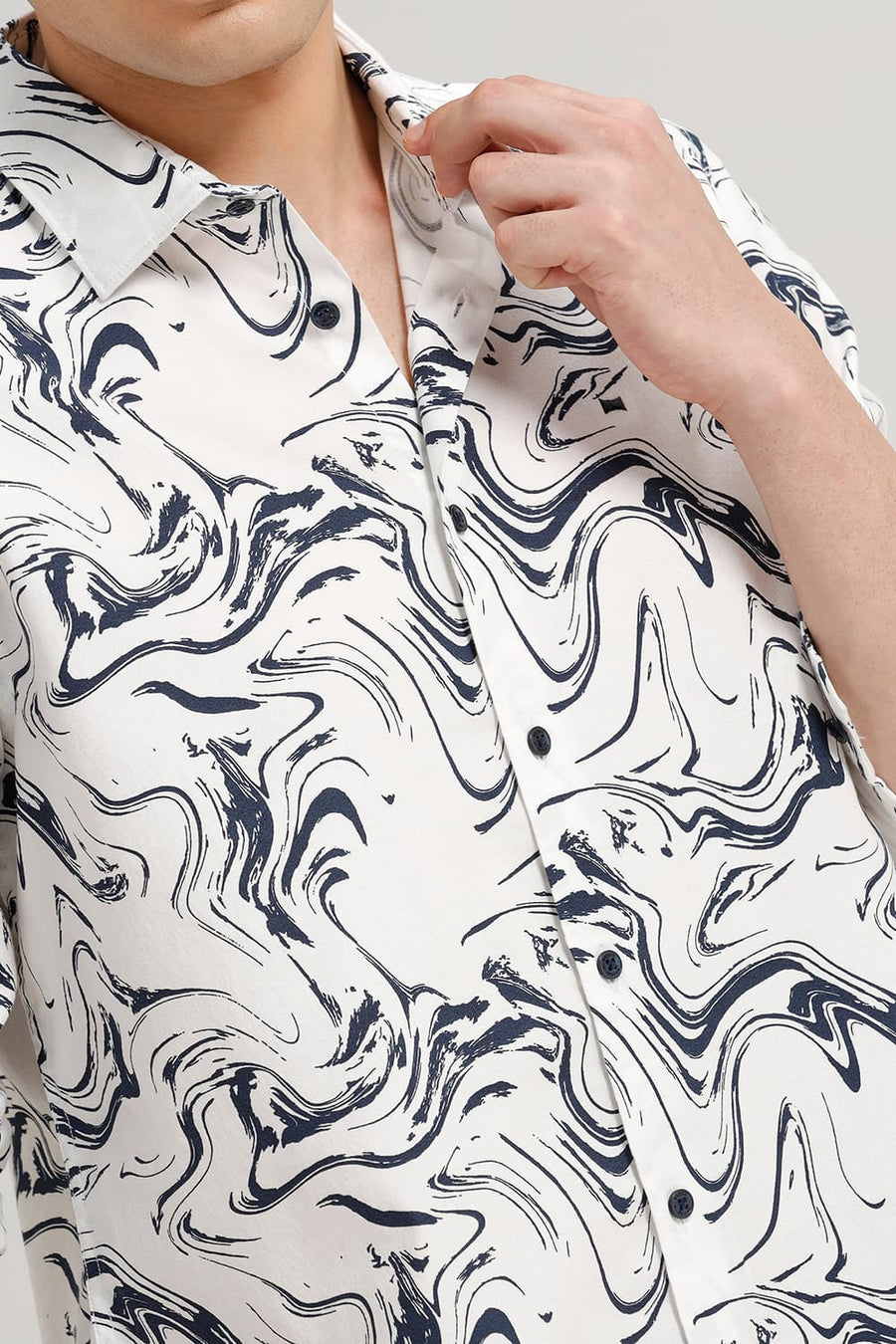 BASICS SLIM FIT CLOUD OFFWHITE COTTON CREPE PRINTED SHIRT