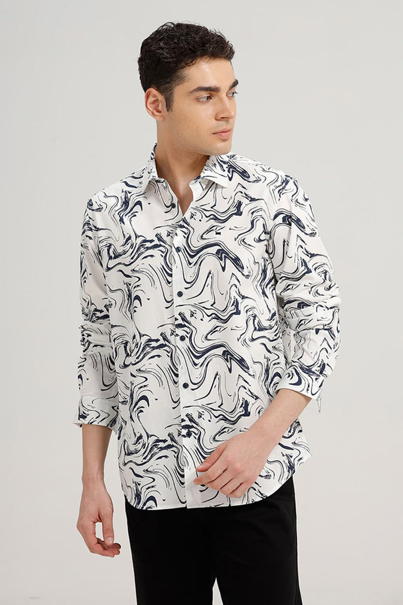 SLIM FIT COTTON CREPE PRINTED SHIRT