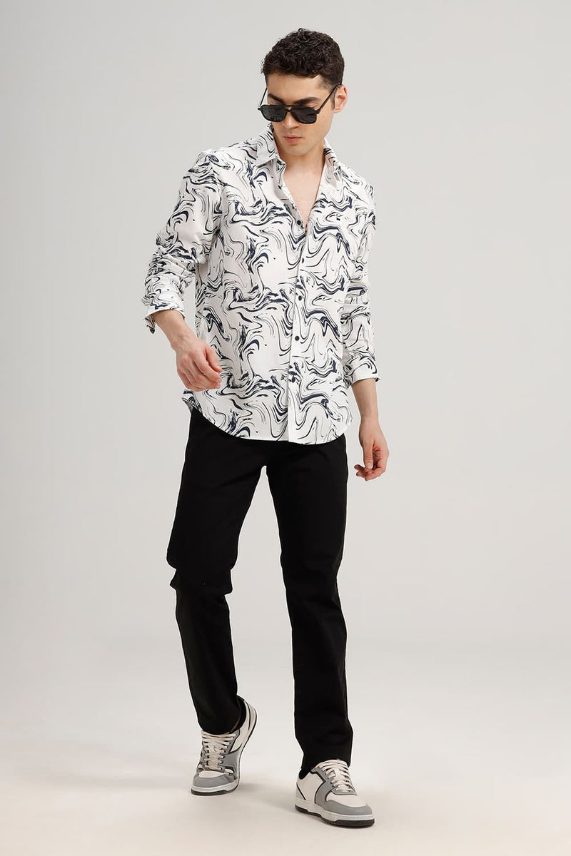 SLIM FIT COTTON CREPE PRINTED SHIRT