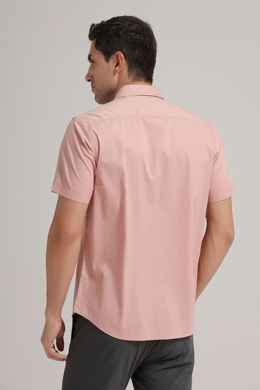 BASICS SLIM FIT MELLOW PINK COTTON OXFORD HALFSLEEVES SHIRT