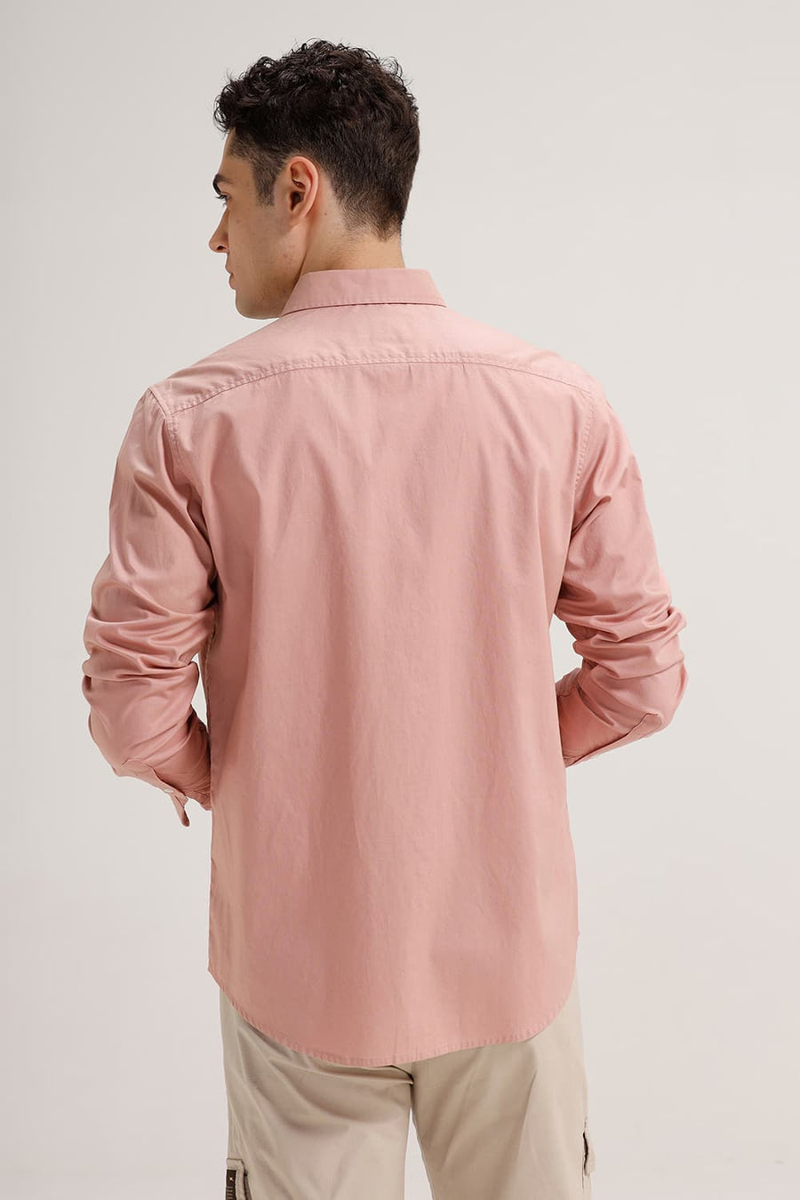 BASICS SLIM FIT MELLOW PINK COTTON OXFORD SHIRT