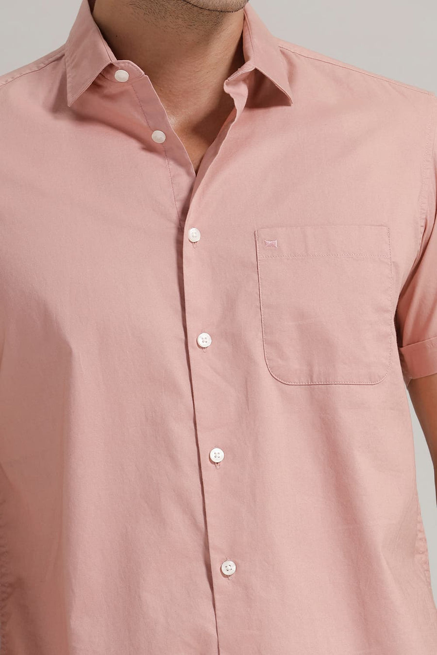 BASICS SLIM FIT MELLOW PINK COTTON OXFORD HALFSLEEVES SHIRT
