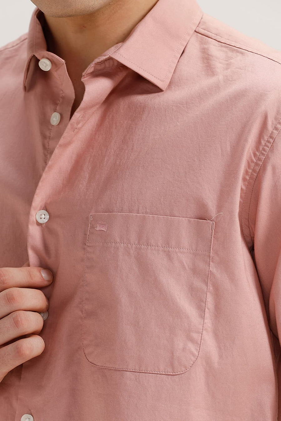 BASICS SLIM FIT MELLOW PINK COTTON OXFORD SHIRT