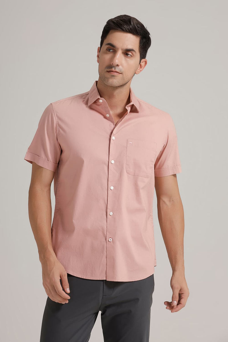 SLIM FIT COTTON OXFORD HALFSLEEVES SHIRT