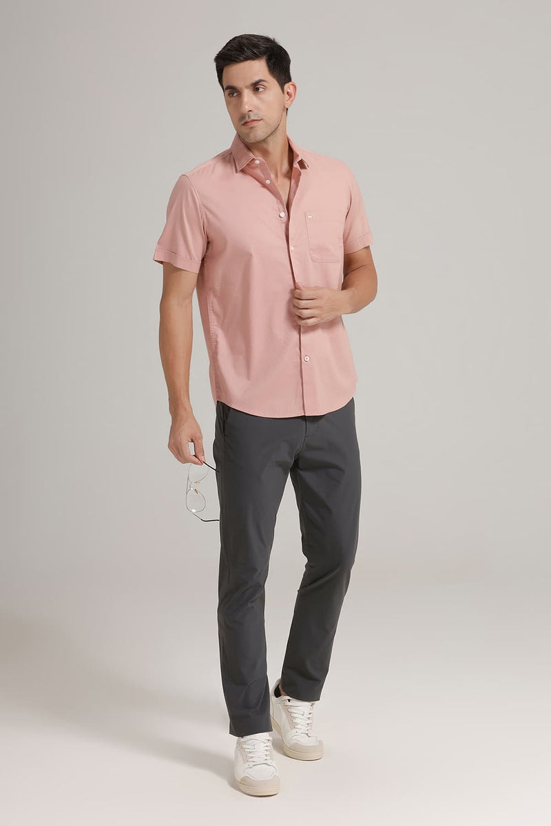 SLIM FIT COTTON OXFORD HALFSLEEVES SHIRT
