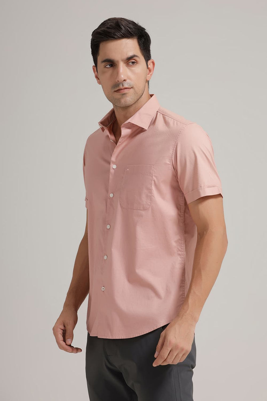 BASICS SLIM FIT MELLOW PINK COTTON OXFORD HALFSLEEVES SHIRT