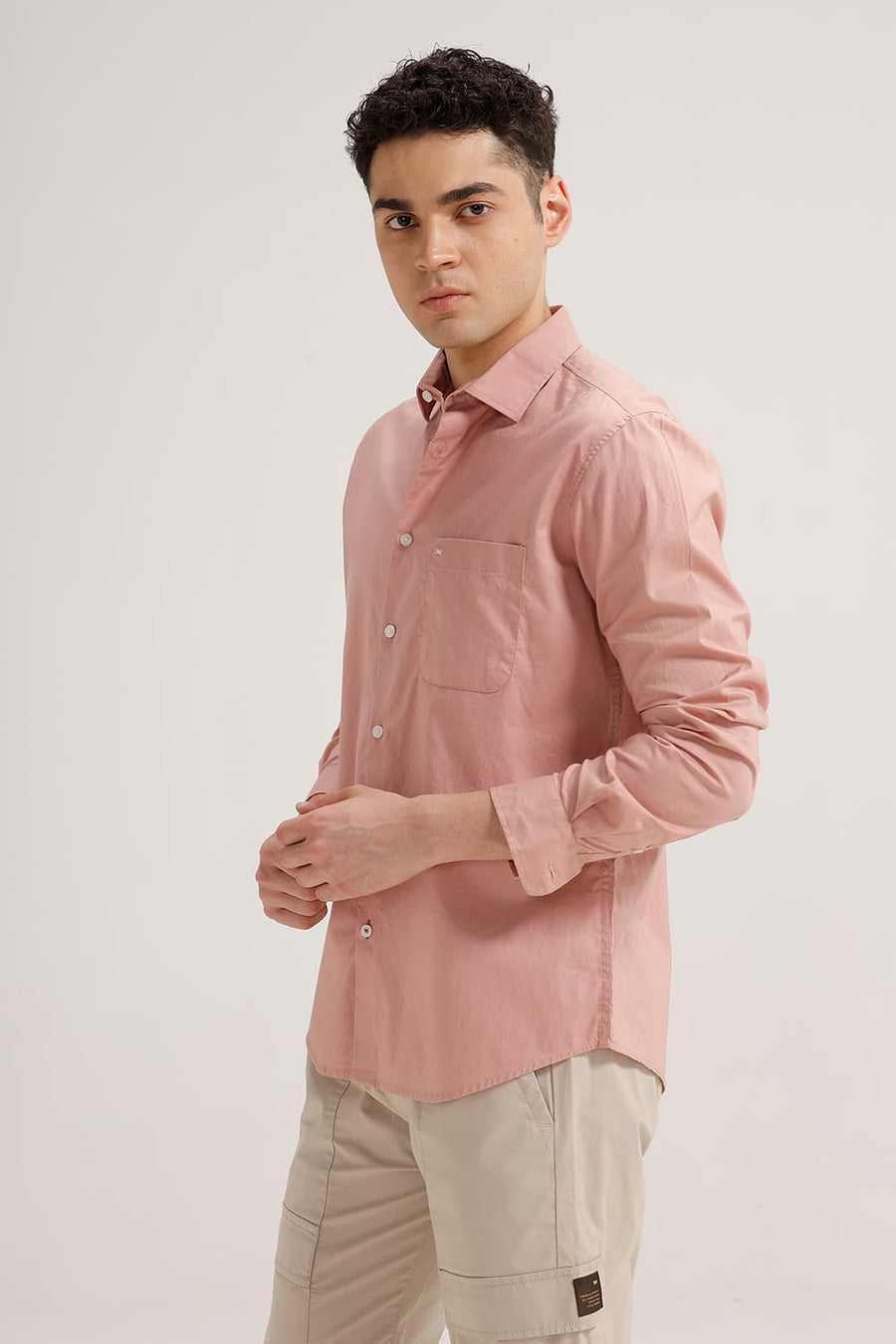 BASICS SLIM FIT MELLOW PINK COTTON OXFORD SHIRT