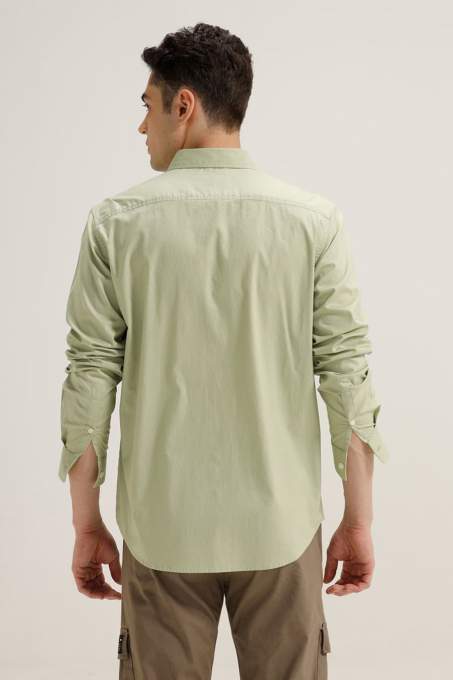 BASICS SLIM FIT CELADON GREEN COTTON OXFORD SHIRT