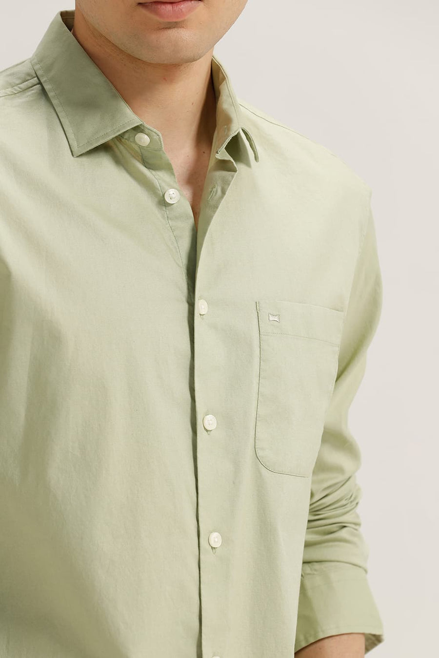BASICS SLIM FIT CELADON GREEN COTTON OXFORD SHIRT