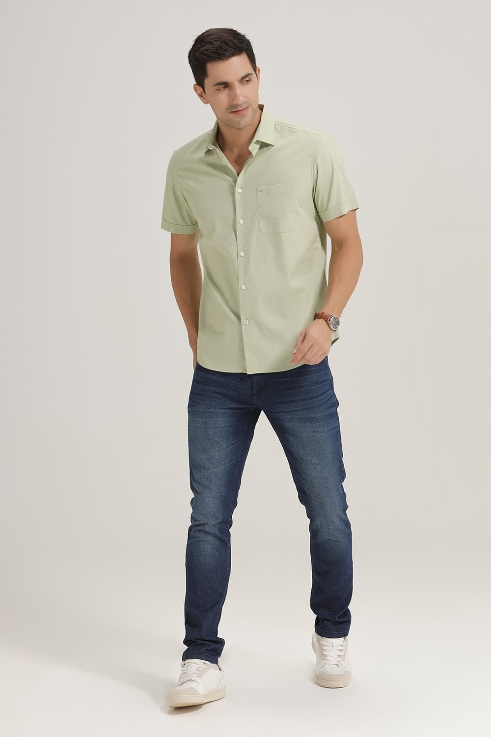 SLIM FIT COTTON OXFORD HALFSLEEVES SHIRT