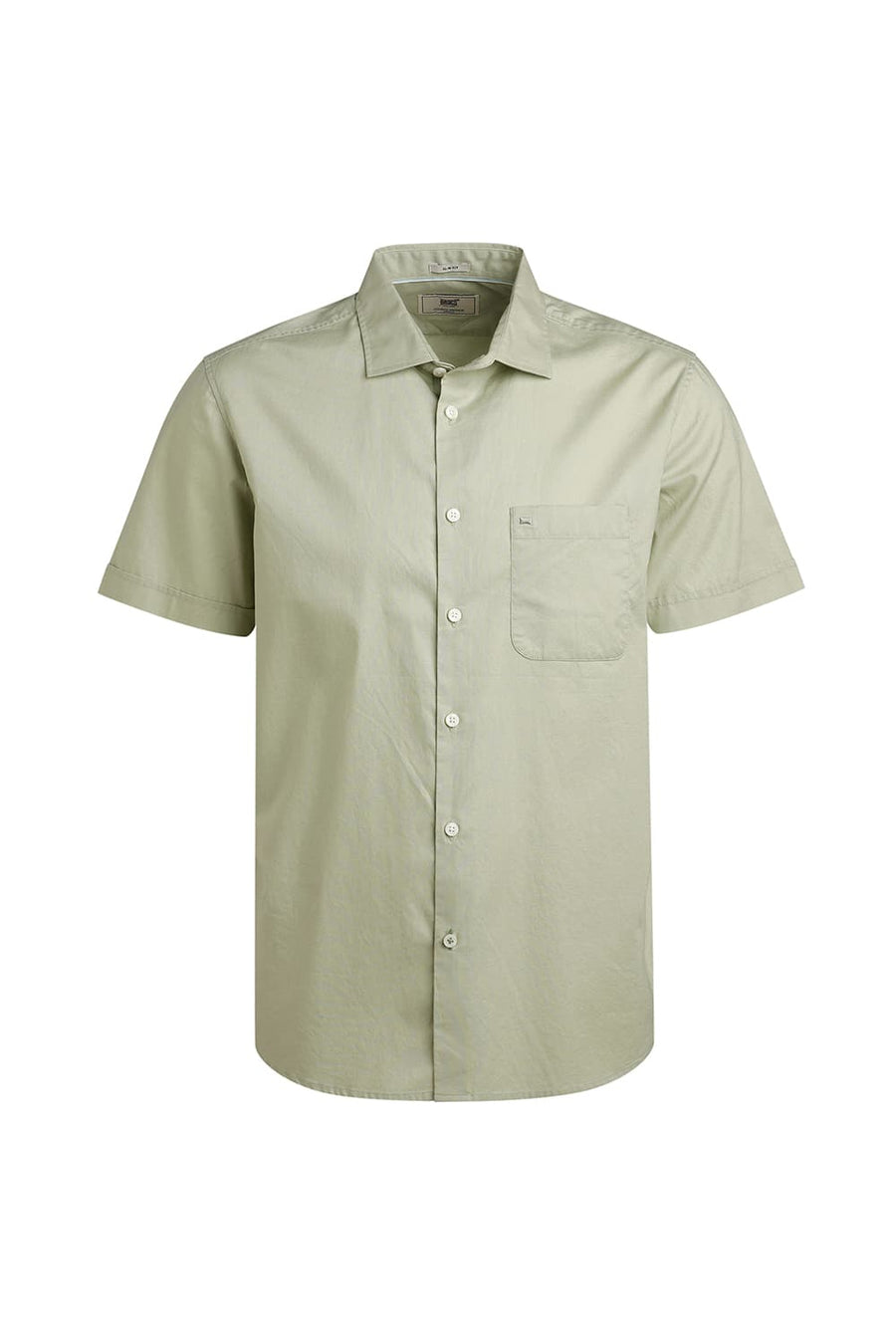 BASICS SLIM FIT CELADON GREEN COTTON OXFORD HALFSLEEVES SHIRT