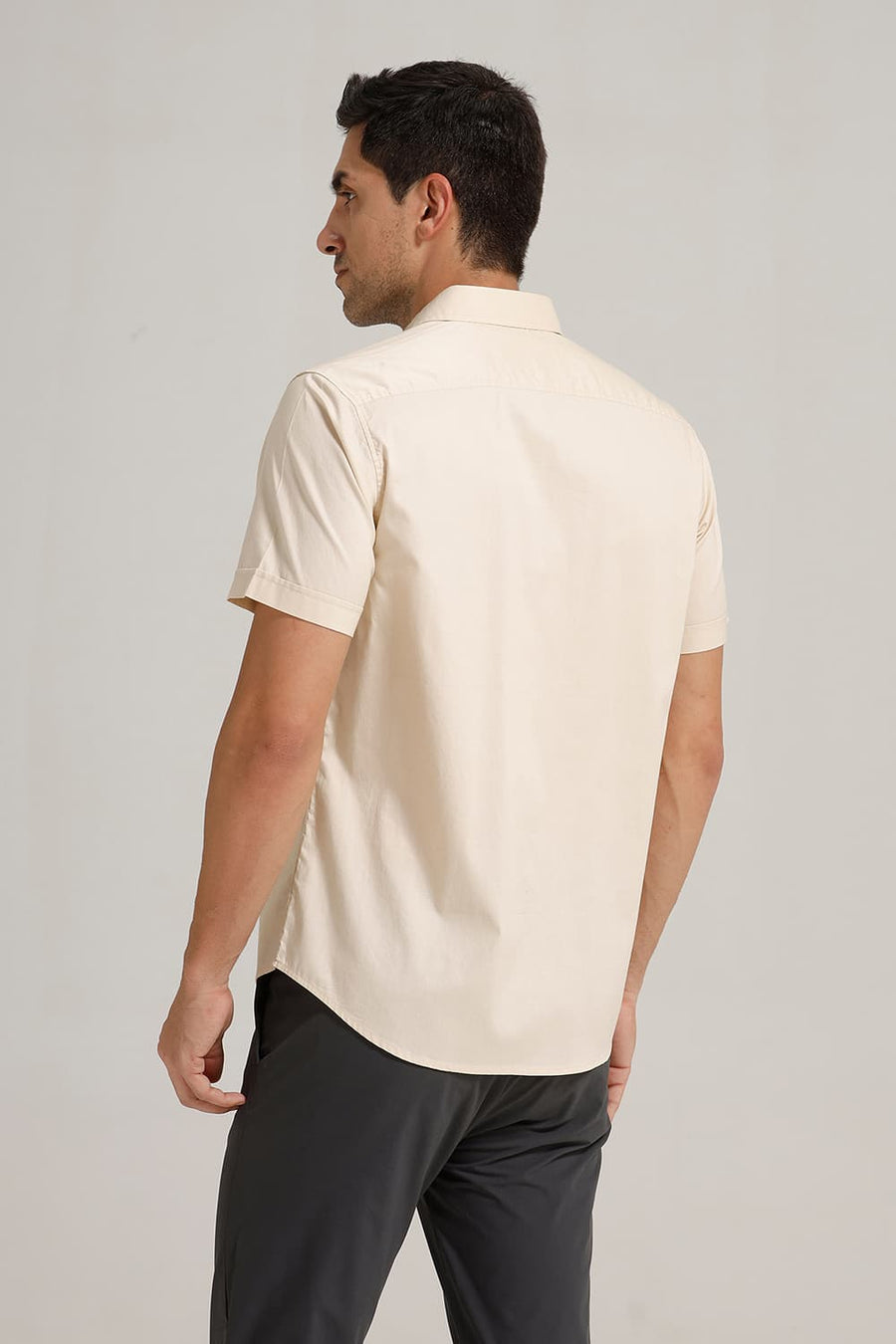 BASICS SLIM FIT ECRU CREME COTTON OXFORD HALFSLEEVES SHIRT