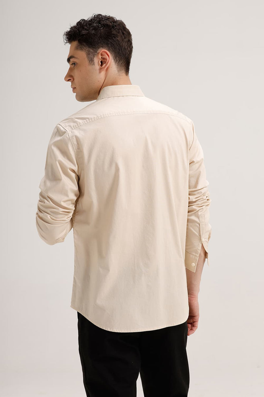BASICS SLIM FIT ECRU CREME COTTON OXFORD SHIRT