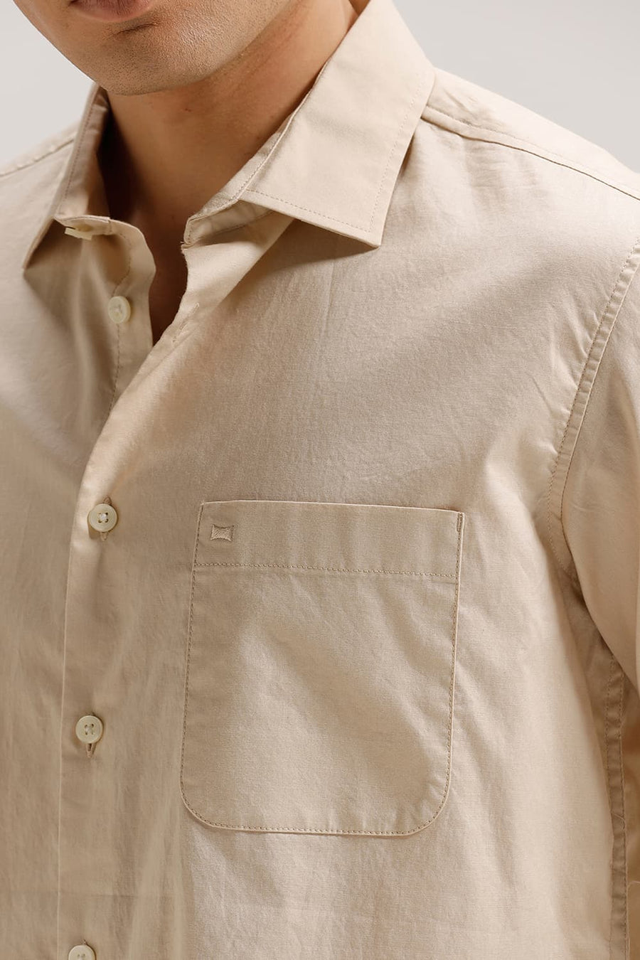 BASICS SLIM FIT ECRU CREME COTTON OXFORD SHIRT