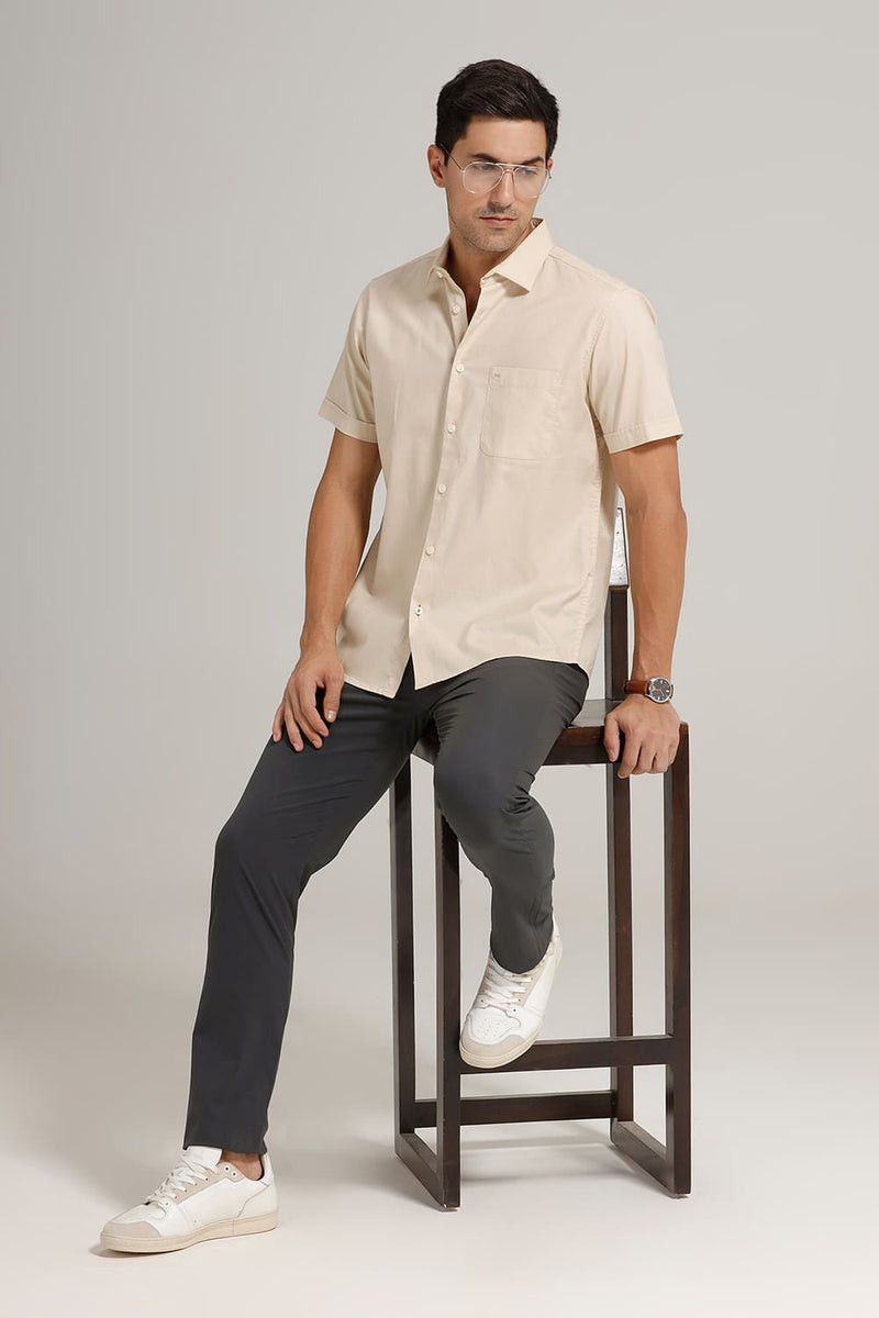 SLIM FIT COTTON OXFORD HALFSLEEVES SHIRT