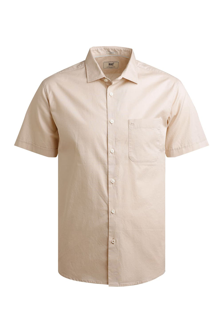 BASICS SLIM FIT ECRU CREME COTTON OXFORD HALFSLEEVES SHIRT