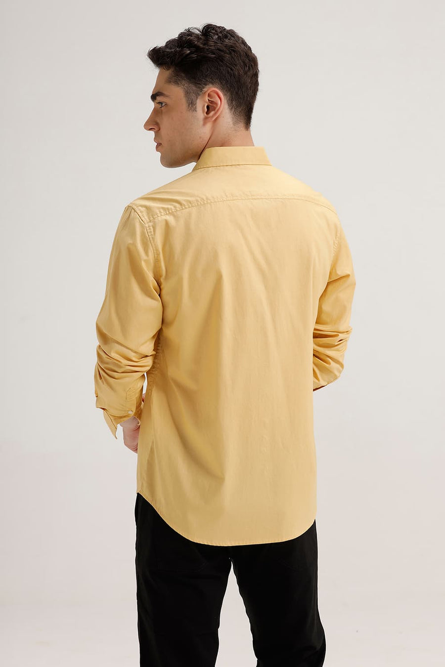 BASICS SLIM FIT OCHRE YELLOW COTTON OXFORD SHIRT