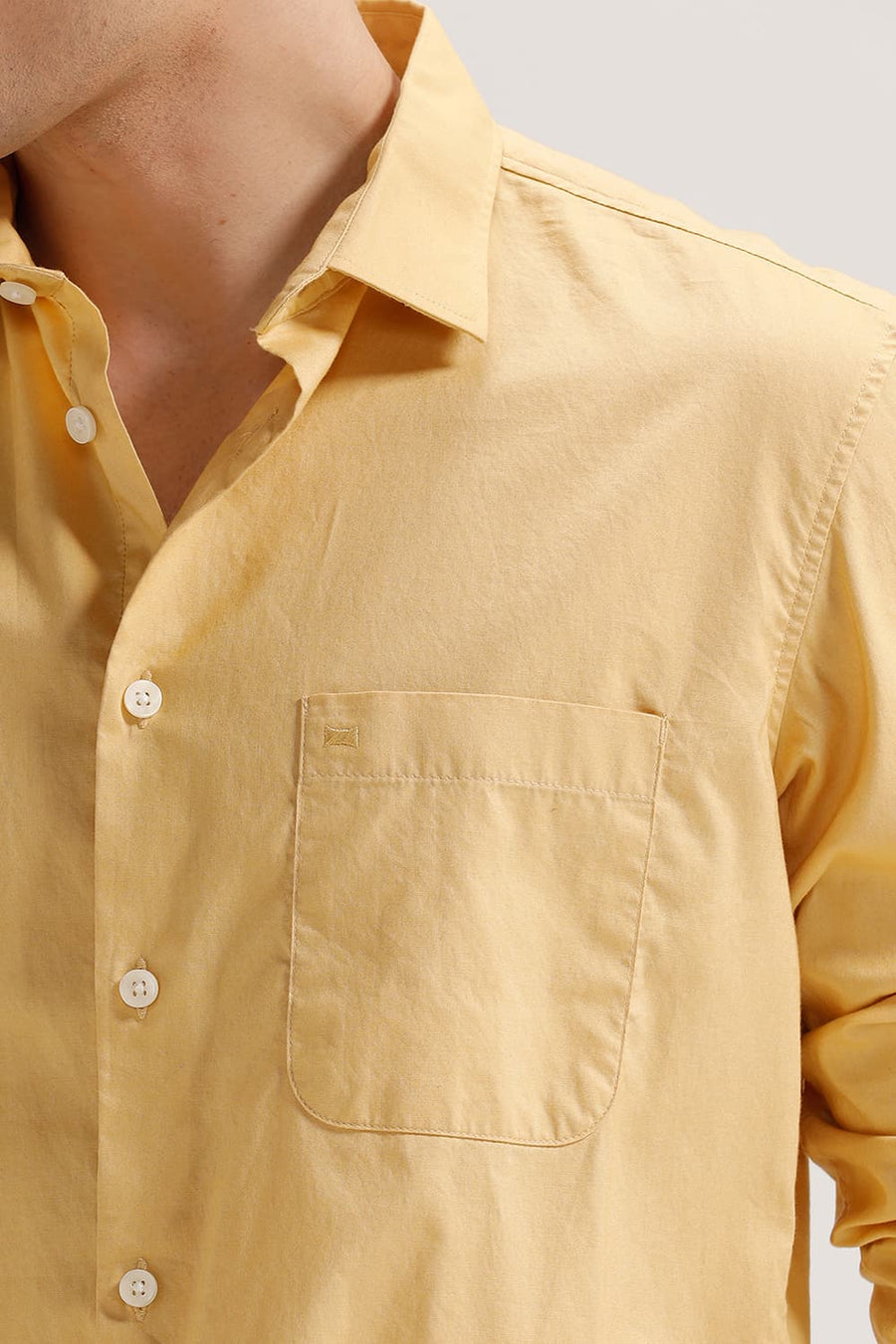 BASICS SLIM FIT OCHRE YELLOW COTTON OXFORD SHIRT