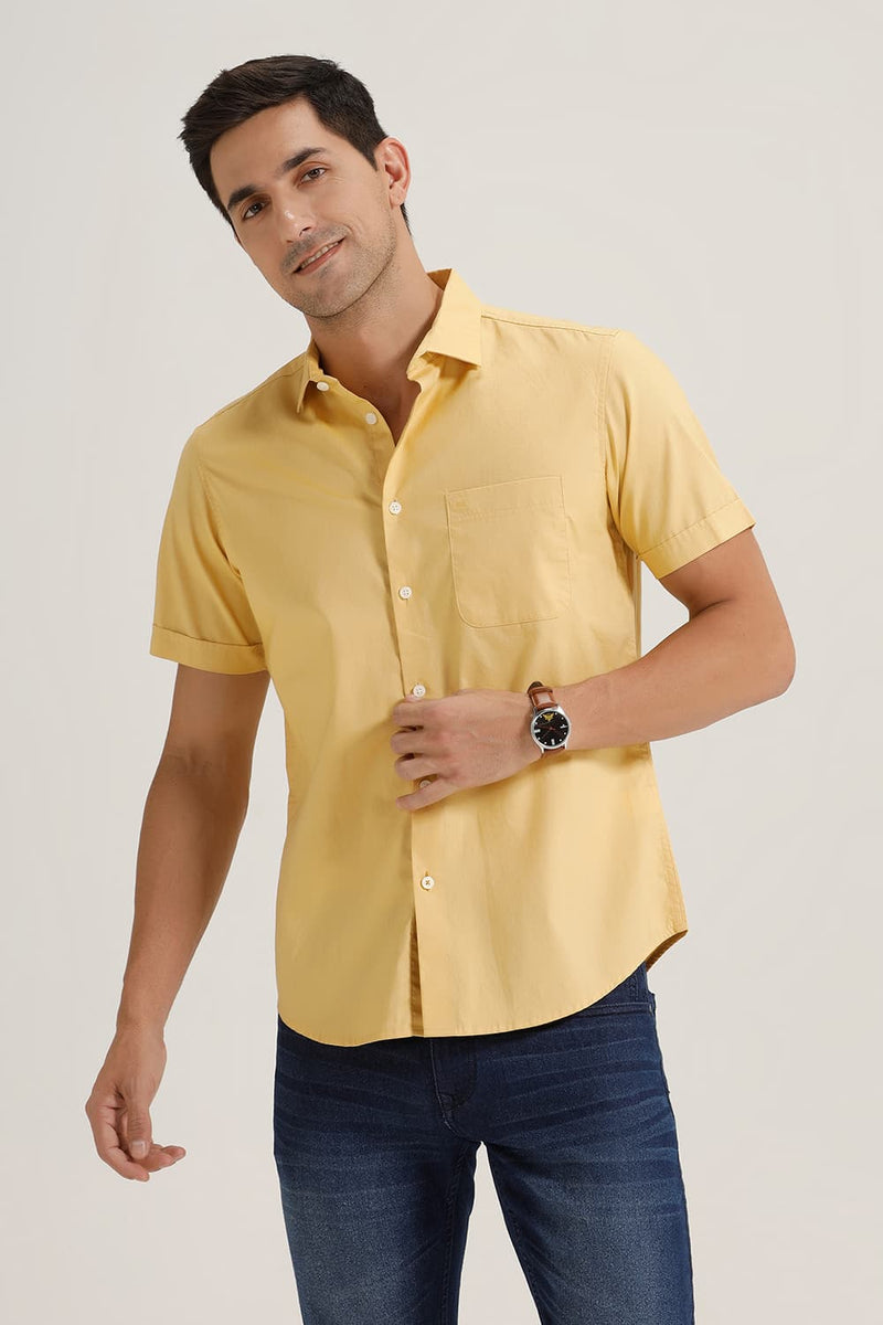 SLIM FIT COTTON OXFORD HALFSLEEVES SHIRT
