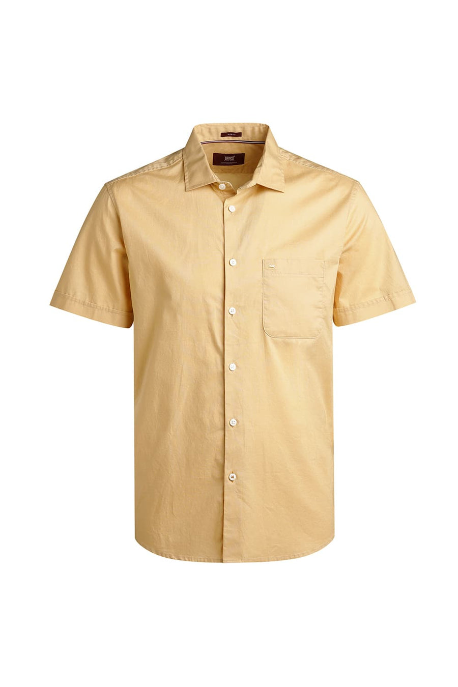 BASICS SLIM FIT OCHRE YELLOW COTTON OXFORD HALFSLEEVES SHIRT
