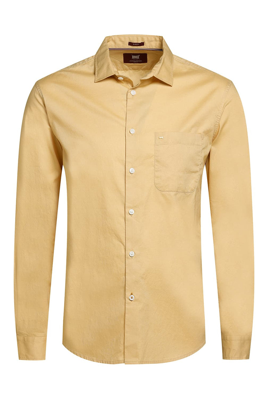 BASICS SLIM FIT OCHRE YELLOW COTTON OXFORD SHIRT
