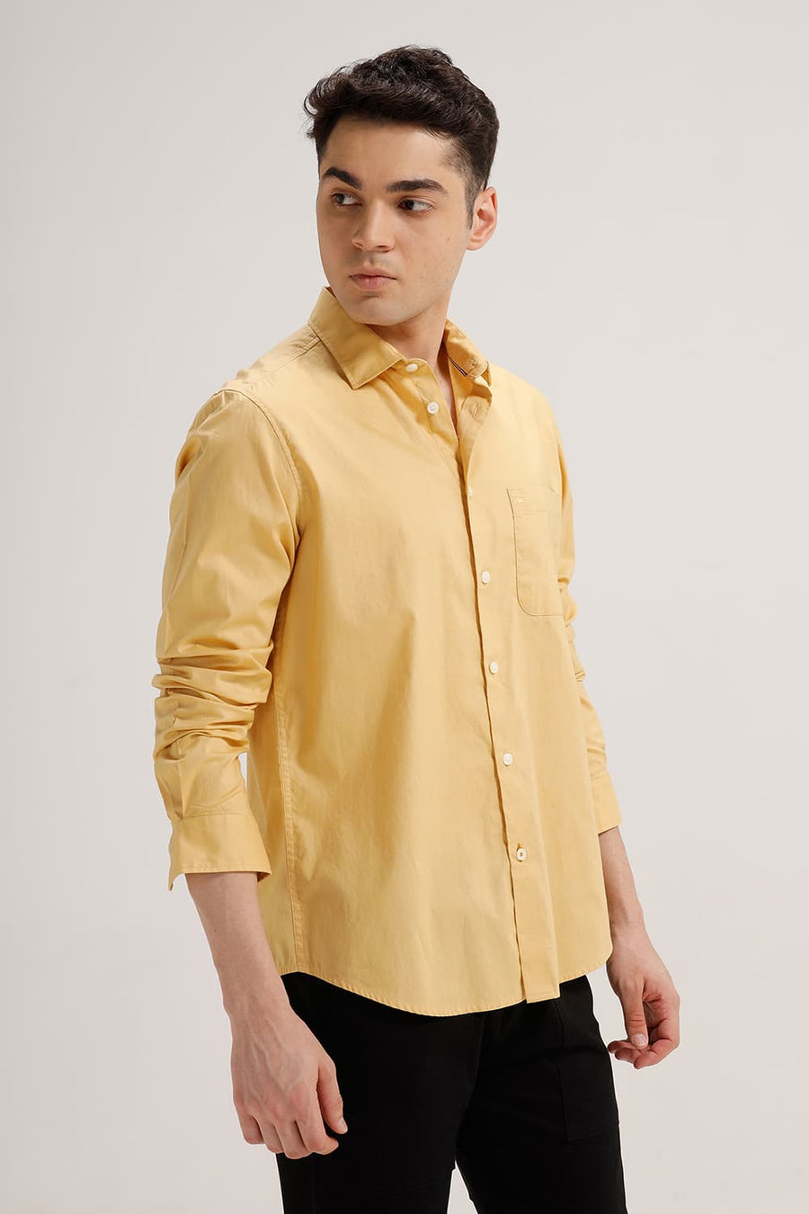BASICS SLIM FIT OCHRE YELLOW COTTON OXFORD SHIRT