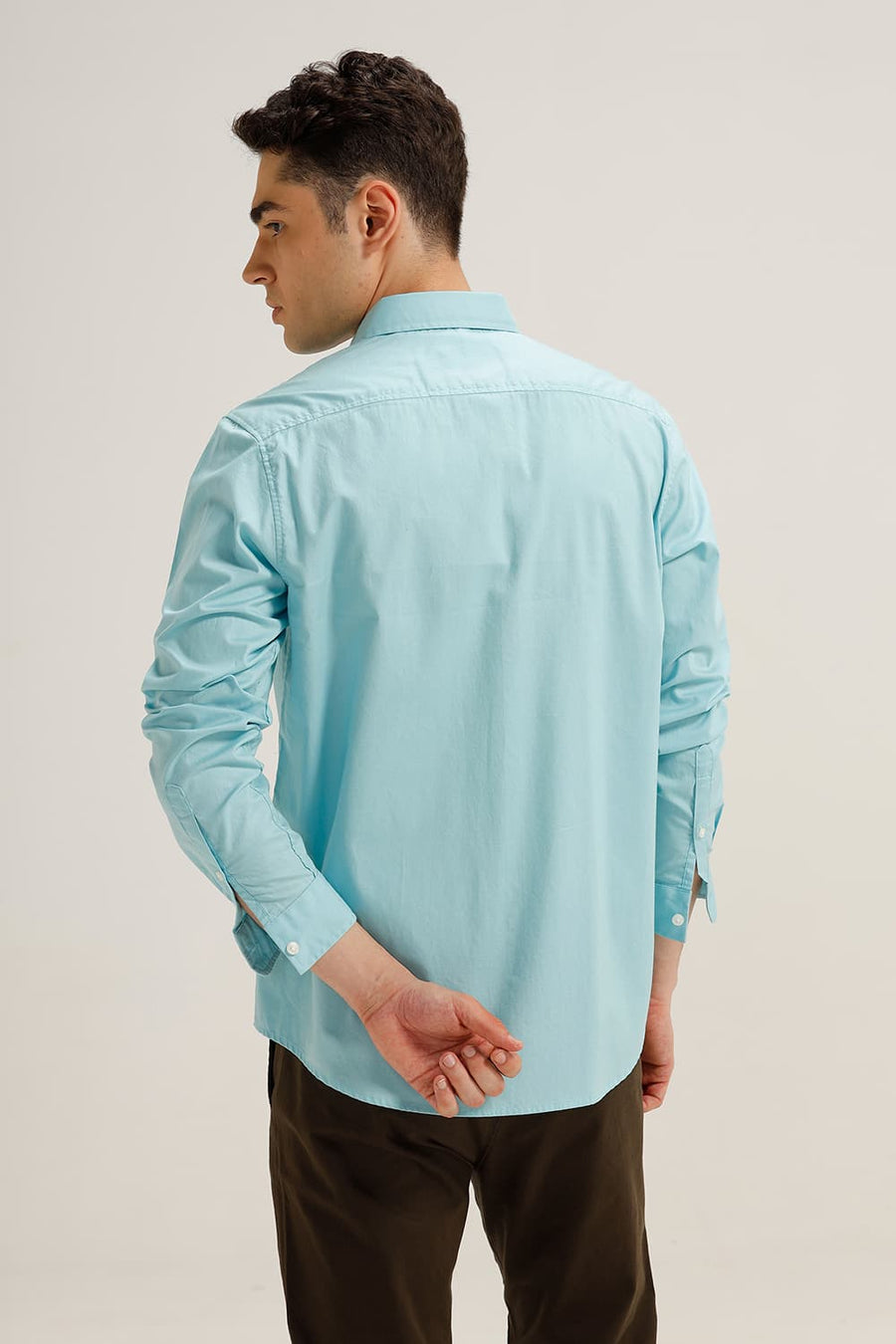 BASICS SLIM FIT AQUA SAND COTTON OXFORD SHIRT