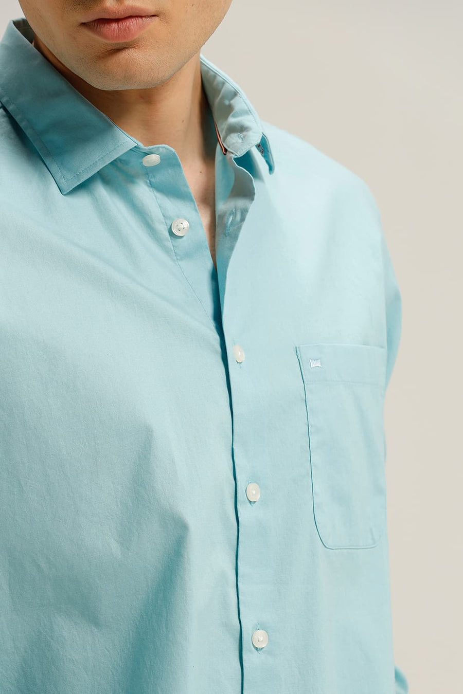 BASICS SLIM FIT AQUA SAND COTTON OXFORD SHIRT