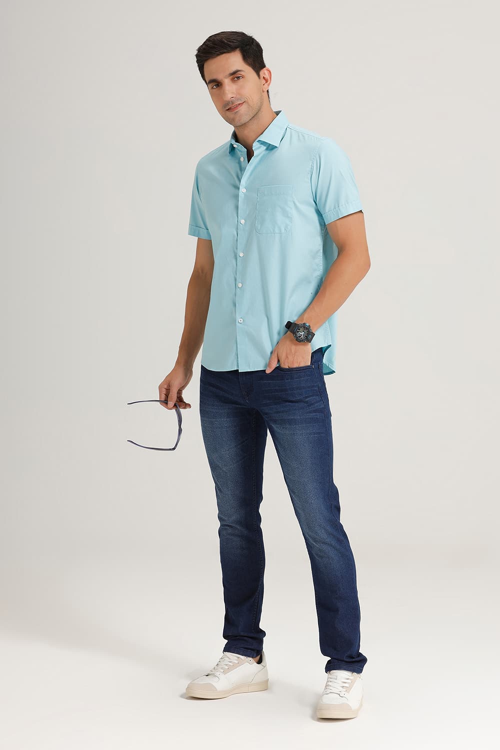 SLIM FIT COTTON OXFORD HALFSLEEVES SHIRT