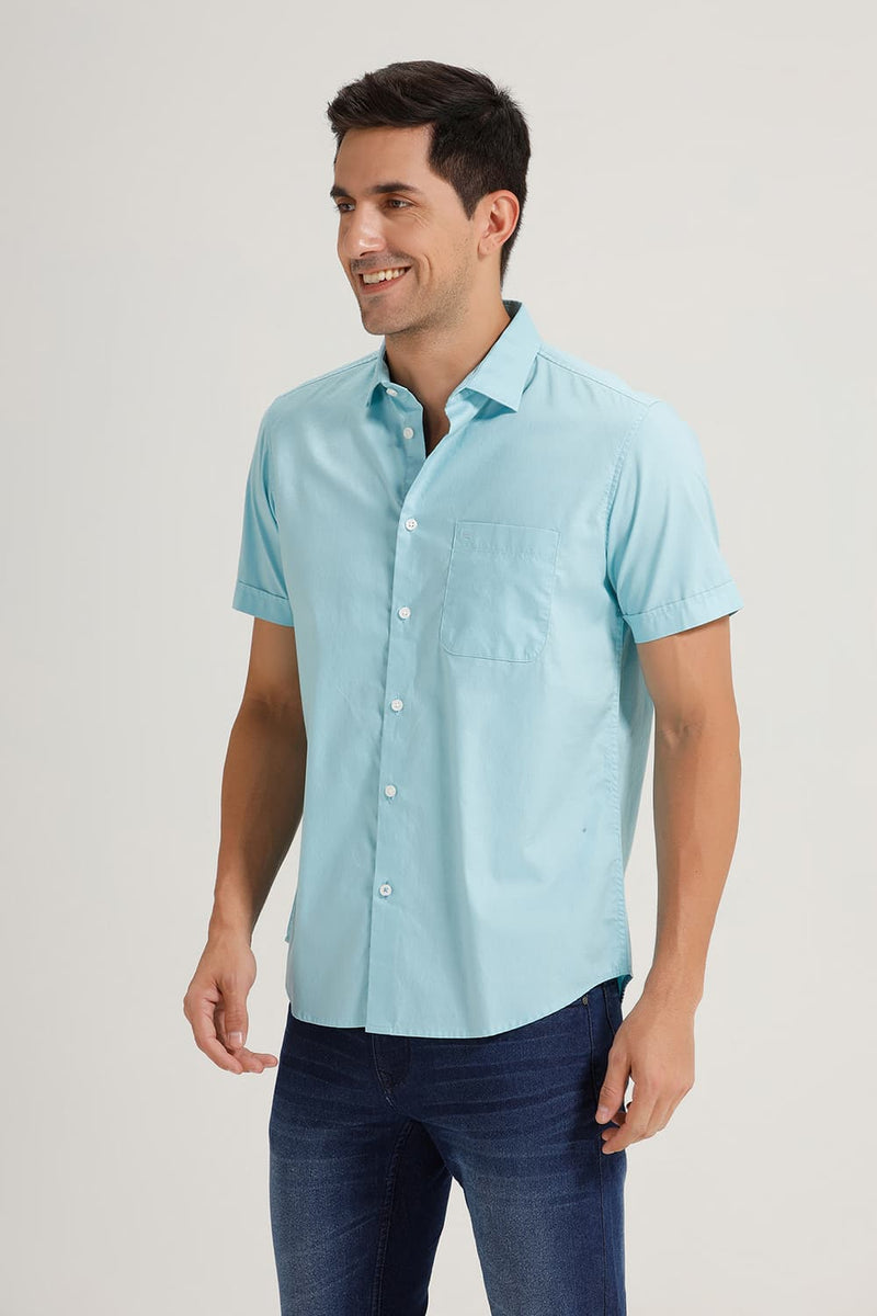 SLIM FIT COTTON OXFORD HALFSLEEVES SHIRT