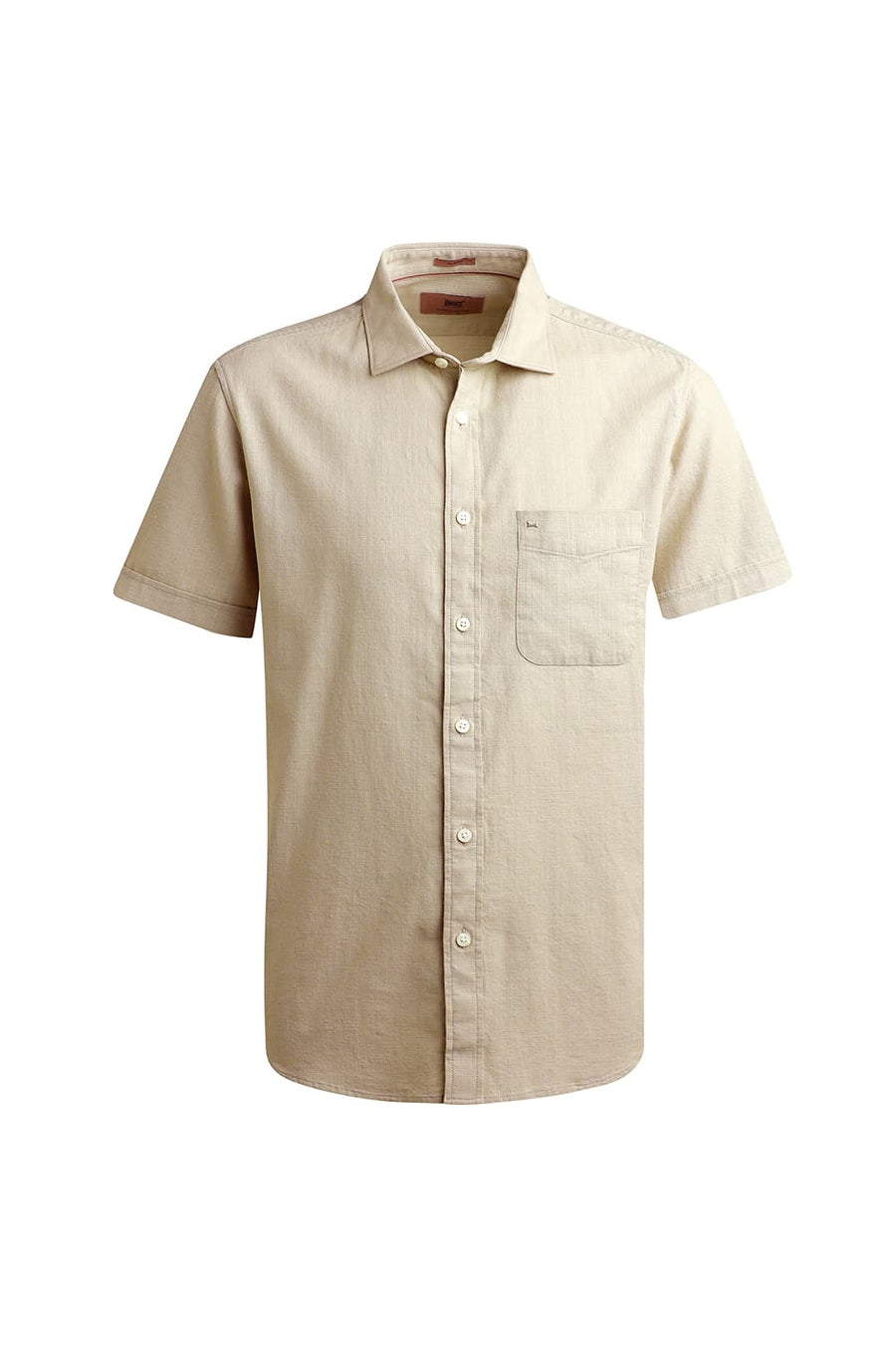 BASICS SLIM FIT ELM GREEN COTTON HOPSACK DOBBY HALFSLEEVES SHIRT