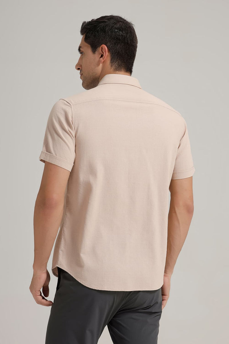 SLIM FIT COTTON HOPSACK DOBBY HALFSLEEVES SHIRT