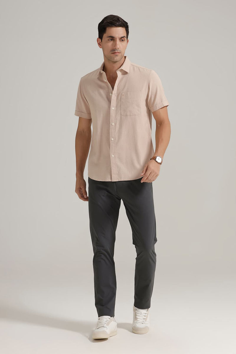 SLIM FIT COTTON HOPSACK DOBBY HALFSLEEVES SHIRT