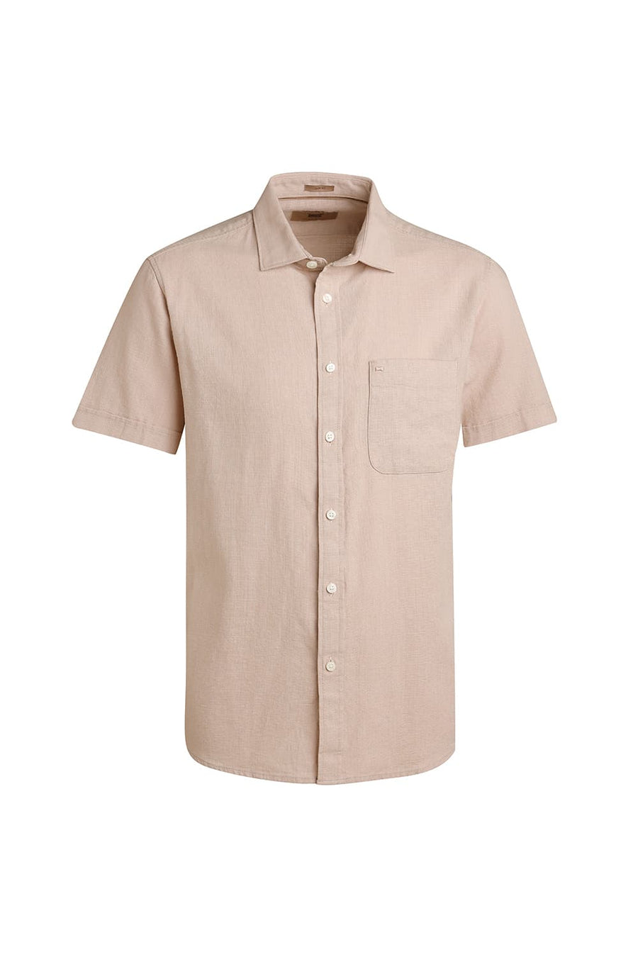 BASICS SLIM FIT BEIGE SAND COTTON HOPSACK DOBBY HALFSLEEVES SHIRT