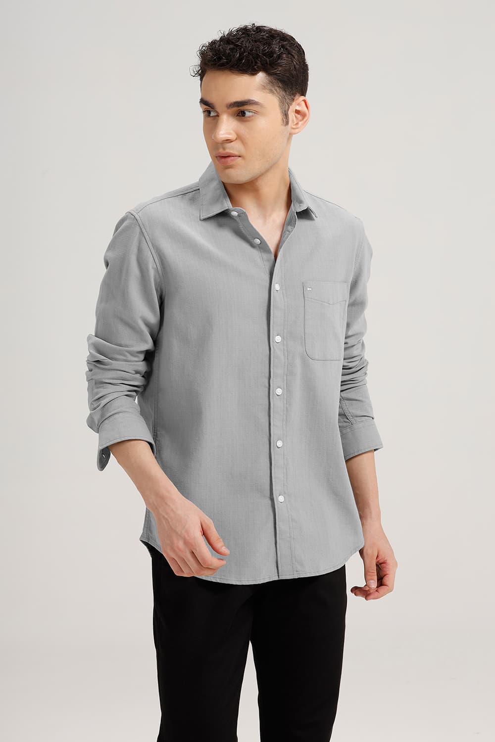 SLIM FIT COTTON HOPSACK DOBBY SHIRT