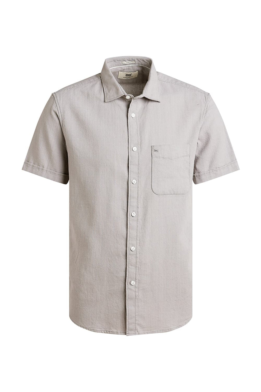 BASICS SLIM FIT FROST GREY COTTON HOPSACK DOBBY HALFSLEEVES SHIRT