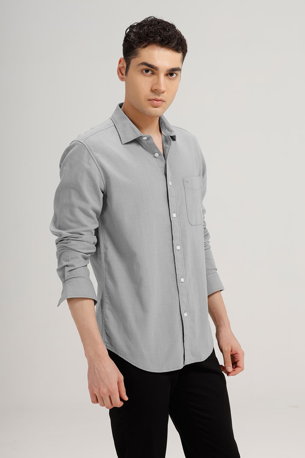 SLIM FIT COTTON HOPSACK DOBBY SHIRT